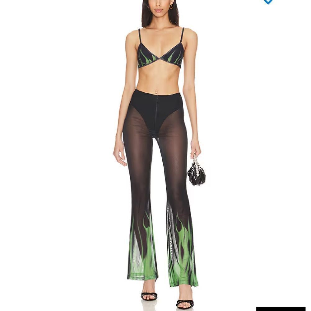 NWT Superdown Deja set pants bra outfit mesh print flares flame 2 pc Revolve M